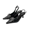 Primer Encuentro Temporada Zapatos de Tacón Alto con Punta Aguda para Mujer Sandalias con Hebilla de Cinturón de Punta Cerrada Zapatos Individuales Retro sin Espalda
