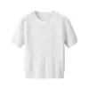 Tejido de Punto de Manga Corta Estilo Coreano para Mujer 2026 Nuevo Camiseta Versátil Reductora de Edad Cuello Redondo Corta Elegante para Principios de Primavera