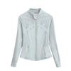SY8803-23 Verano Nuevo Francés Ajustado Cuello Forrado Manga Larga Cuatro Pines Seis Líneas Ropa de Yoga Bolsillo con Cremallera Top