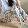 Comercio Exterior Corea del Sur Pantalones de Pijama Estampados de Mapache Lindo para Mujer Verano Nuevos Shorts Pantalones Casuales de Pierna Ancha Pantalones para Caminar en Casa