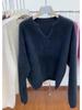 Suéter vintage de cuello semiabierto gris de alta textura para mujer, jersey de punto de visón, terciopelo, suave y encerado, para otoño e invierno.