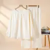 Algodón elástico antibacteriano primavera, otoño, invierno pijama para mujer, algodón puro con borlas, conjunto holgado de manga larga, ropa de casa para mujer, se puede usar afuera