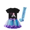 Top de Sirena de Verano de Manga Corta para Niñas Europeo y Americano + Falda Colorida + Accesorios Conjunto de Cuatro Piezas Ropa Infantil ins