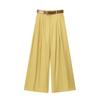 Verano 2025 Nuevo Pantalón de Pierna Ancha de Color Sólido con Cinturón de Satén para Mujer Pantalones Largos Finos con Textura de Satén de Seda Casual