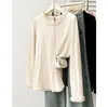 Camiseta Feminina Plus Size Outono Nova Estilosa Renda Padrão Espiga de Trigo Manga Longa Versátil Camada Base Top para Camadas 1238