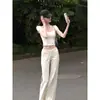 Absolutamente Impresionante y Único, un Conjunto Completo de Hermosos Conjuntos Pequeños para Mujer, Conjunto de Dos Piezas Blanco con Cuello en U y Pantalones Casuales para Principios de Verano