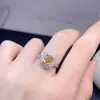 Anillo Nuevo de Citrina Natural para Mujer, Colgante de Piedra Preciosa Colorida, Juego de Joyería de Anillo Abierto de Moda con Diamantes