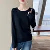 Suéter de Tricô Redondo de Lã Fina Novo Outono/Inverno 2026 Manga Longa Feminino Botão Lateral Cor Sólida Camisa Básica Solta