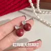 Pendientes de Plata de Ley S925 con Aguja de Plata, Ágata Roja Natural del Sur para Mujer, Lujo Accesible, Diseño Retro de Nicho, Pendientes de Nuevo Estilo Chino para el Año Nuevo