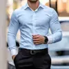 Camisa de Manga Larga para Hombre de Estilo Nuevo Otoñal Cross-Europe Color Sólido Estampado 3D Moda Simple de Negocios sin Planchar