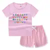 2023 Verão Infantil em torno do pescoço T-shirt hot pants coreano casual assentamento camisa absorvente de suor doces terno de camiseta infantil