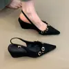 Primer Encuentro Jifa Hebilla Metálica Francesa Sandalias de Cuña con Punta Abierta para Mujer Estilo Nuevo 2026 Tacones Altos Elegantes Cómodos