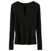Cardigan de Punto Canalé con Cuello Solapa Ceñido a la Cintura para Mujer, Suéter Abrigo de Manga Larga con Botones, Suéter de Cachemira