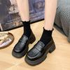 Zapatos de Cuero para Mujer Estilo Británico Redondos con Plataforma Gruesa, Mocasines Slip-On Versátiles Vintage, Nuevos de Invierno 2025