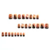 Uñas cuadradas cortas de Halloween postizas con diseños de calabaza, gato negro y dulces, parches de uñas postizas desmontables para vacaciones
