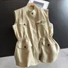 2026 Chaqueta Cardigan de Lino con Cuello Alto Ropa de Trabajo Chaleco Casual Abrigo Corto para Viajar al Trabajo Venta al por Mayor H10EMJ66810