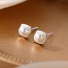 Pendientes de perlas cuadradas de estilo coreano, pendientes de diseño de nicho para mujer, pendientes de personalidad simple con temperamento, pendientes de plata de ley S925, joyería