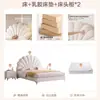 Cama de Luxo Leve Moderna Simples Quarto Principal Estilo Creme Cama de Tecido Tecnológico Cama de Celebridade da Internet Pétala Cama de Menina Princesa