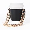 Cubierta de taza metálica acrílica con cadena estilo japonés y coreano, portátil, para café, té con leche, cubierta de cuero aislante, para llevar