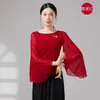 Body de Danza Clásica con Velo de Mariposa y Mangas de Campana Grandes, Atuendo de Práctica, Traje de Danza Nacional China, Top para Mujer