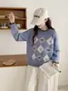 Suéter de Punto Coreano Retro con Rombo, Corazón, Lazo, Cuello Redondo y Mangas Largas para Mujer 2025 Otoño e Invierno Elegante con Efecto Adelgazante