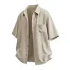 Camisa Vintage de Manga Curta com Aparência de Linho para Homens, Estilo Casual Relaxado de Verão, Camisa de Meia-Manga Estilo Old Money