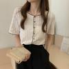 Camisa de manga corta jacquard estilo preppy de estilo coreano de verano, diseño de nicho con sentido, camisa corta de estilo suave para mujer, moda