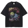Camiseta de Anime Chainsaw Man para Hombre Camiseta Lavada Retro para Hombre Top Grande de Calle Alta Americana Street Harajuku Algodón