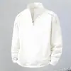 Moletom com Gola Alta para Primavera e Outono Masculino com Meio Zíper Casual Solto Tamanho Grande Cor Sólida Moletom Pesado Manga Longa Versátil