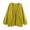 Cardigan de Punto Simple para Mujer, Color Sólido, Cuello en V, Manga Larga, Sin Botones, Versátil, Nuevo Otoño 2025, Europeo y Americano, Transfronterizo