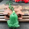 Colar com Pingente de Repolho de Jade Sintético Pingente Pixiu Kirin de Jade Sintético Corrente de Lã Verde Escuro Cartão Vazio Pingente de Buda Joias