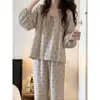 Pijama feminino de manga comprida, estilo japonês, cores relaxantes em blocos e poá, novo conjunto de duas peças para primavera e outono, calça longa solta e confortável para casa