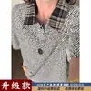 Camisa Polo de Manga Corta Estilo Retro Americano para Hombre, Camiseta de Verano con Cuadros y Parches, Solapa, Tacto de Alta Gama, Ropa Interior de Media Manga