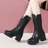 Botas Chelsea Femininas de Salto Grosso com Forro de Lã, Cano Médio, Novo Estilo Outono/Inverno 2026, Estilo Britânico, Salto Alto, Botas Femininas Versáteis, Botas Single da Moda