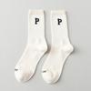 Calcetines negros de tubo medio para mujer, de primavera, finos, de marca de moda, blancos, de color liso, transpirables, para hombre y pareja.