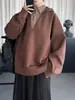Sudadera Falsa de Dos Piezas con Cuello en V para Hombre Otoño e Invierno Silueta Hoodie Pesado Holgazán Chaqueta Rayada Americana de Gama Alta