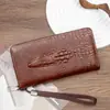 Nuevo Bolso de Mano para Hombre, Cremallera Retro Simple con Patrón de Cocodrilo, Billetera Larga de Gran Capacidad, Bolso de Cuero para Teléfono, Billetera para Monedas