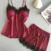 Pijama de Alça 2019 para Mulheres Verão Sexy Seda Gelada Conjunto de Duas Peças com Shorts de Seda Push-Up Tamanho Grande Fino Roupa de Casa