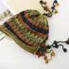 Sombreros de Lana Coloridos Tejidos a Crochet Hechos a Mano para Mujer de Otoño e Invierno, Sombreros de Punto Gruesos Cálidos con Protección para las Orejas, Sombreros de Gorro con Borlas