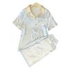 Pijama de manga corta con estampado floral estilo japonés fresco de verano para mujer, seda de hielo, se puede usar como traje, foto real, venta al por mayor
