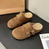 Mules planos estilo Birkenstock de suela gruesa para mujer, nuevo modelo otoño 2026, para aumentar la altura, zapatos cerrados planos retro para uso en exteriores
