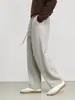 Pantalones Casuales Rectos Forrados de Polar para Hombre Otoño Invierno Holgados con Caída Color Sólido Pierna Ancha Modernos Largos