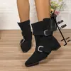 Botines retro estilo francés para mujer, nueva colección otoño/invierno 2026, con tacones gruesos, detalles de hebilla y un diseño de bota de cowboy occidental