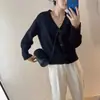 Cardigã de tricô com decote V estilo coreano para mulheres, top 2023 outono e inverno, novo estilo preguiçoso, casaco de tricô solto