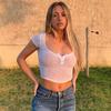 Estilo Europeo y Americano 2024 Aliexpress Moda de Verano Nueva Ropa de Mujer Cuello U Color Puro Sexy Ombliguera Ajustada Fondo Manga Corta
