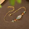 Pulseira Artesanal em Cloisonné de Jade Hetian Natural Prata Esterlina S925 Banhada a Ouro Ruyi Xiangyun Pulseira Vermelha do Sul para Mulheres