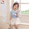 Conjunto de Verão para Meninas 2026 Novo Estilo para Crianças Maiores, Conjunto Doce de Duas Peças com Calça Saia Floral de Manga Curta Color Block