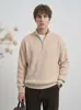 Suéter de malha masculino com zíper e gola alta meia, suéter de manga longa liso para negócios casuais, solto e versátil, moletom quente