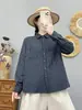 Colección Otoño 2026: Camisa cárdigan larga de manga larga para mujer, corte holgado, con bordado de rayas artísticas en el bolsillo