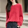 Suéter feminino de tricô escovado em lã de cashmere, nova coleção outono e inverno, prêt-à-porter de alta qualidade, gola redonda, mangas compridas, corte solto com ombros caídos, moderno